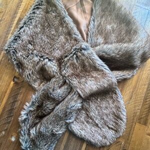 David's Bridal Faux Fur Wrap in Brown and Gray